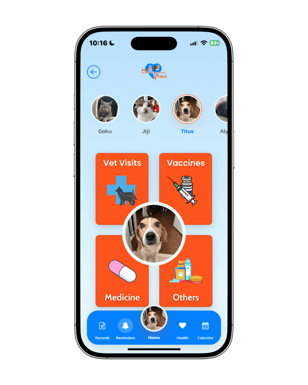 Vet Visits screen in PetVitals